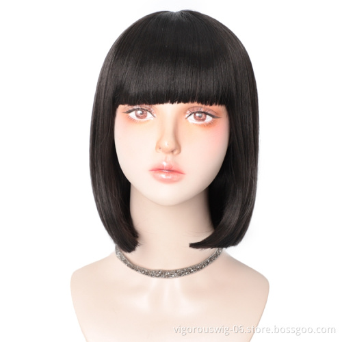 Vigorous For Black Women Glueless Cosplay Hot Selling With Bangs Heat Resistant Under $20 Short Bob Synthetic Hair Wigs